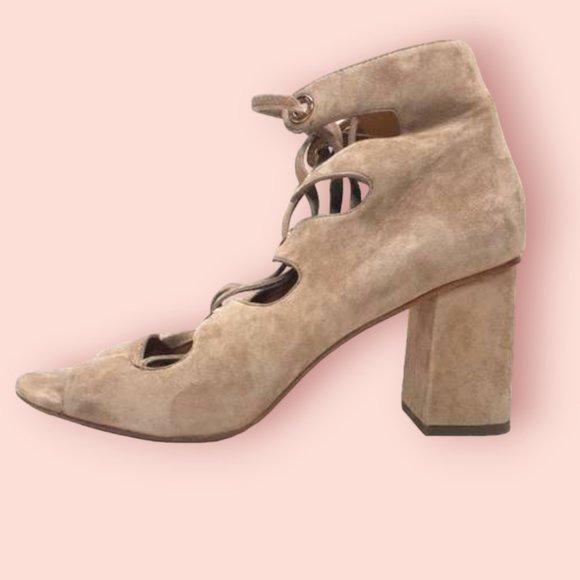 COACH Tan Lace Up Block Heeled Sandals in Lux Suede, Size 9 - Picture 6 of 10